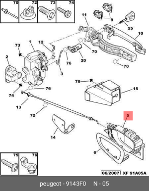 Ручка двери внутренняя 9143 F0 CITROEN PEUGEOT