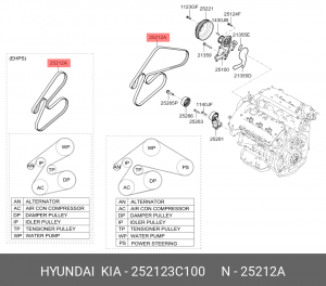 Поликлиновой ремень 25212-3C100 HYUNDAI KIA