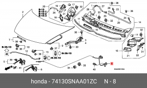 Трос замка открывания капота 74130SNAA01ZC HONDA