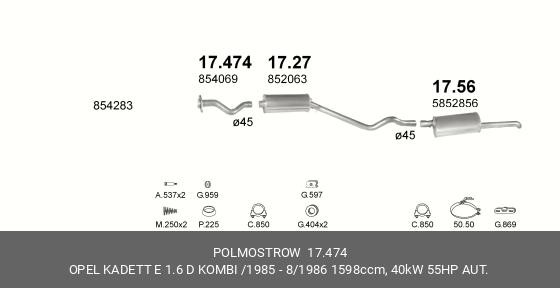 Труба системы выпуска ОГ 17.474 POLMOSTROW