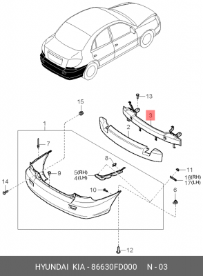 Усилитель бампера 86630FD000 HYUNDAI KIA