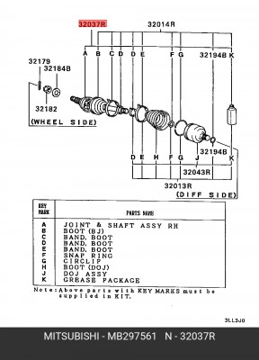 Вал привода колеса (ремкомплект) MB297561 MITSUBISHI