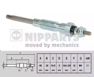 Свеча накаливания J5712008 H B JAKOPARTS NIPPARTS