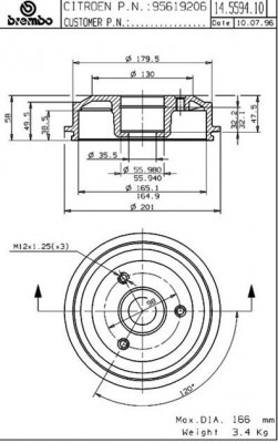 Тормозной барабан 14.5594.10 BREMBO