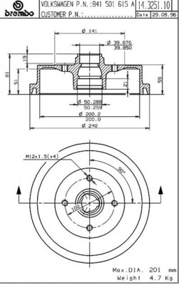 Тормозной барабан 14.3251.10 BREMBO