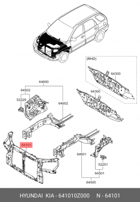 Панель крепления радиатора 641010Z000 HYUNDAI KIA