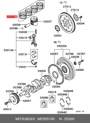 Кольца поршневые (комплект) ME995749 MITSUBISHI