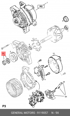 Ремкомплект, генератор 9119057 GENERAL MOTORS