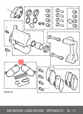 Комплект тормозных колодок, диско SFP000310 MG ROVER LAND ROVER