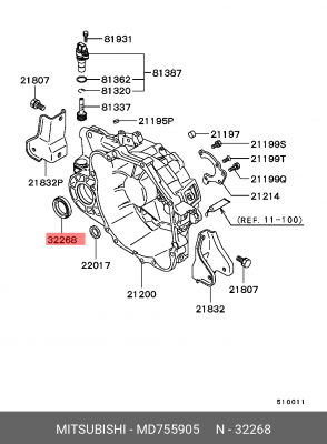 Уплотняющее кольцо, дифференциал; Уплотняющее кольцо MD755905 MITSUBISHI
