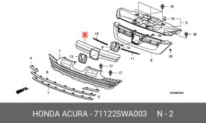 Молдинг решетки радиатора 71122SWA003 HONDA