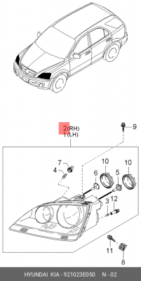 Фара головного света 921023E050 HYUNDAI KIA