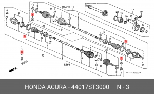 Комплект пылника, приводной вал 44017ST3000 HONDA
