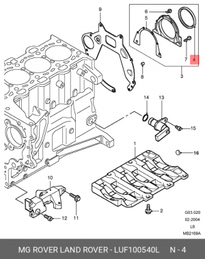 Уплотняющее кольцо, коленчатый вал LUF100540L LAND ROVER