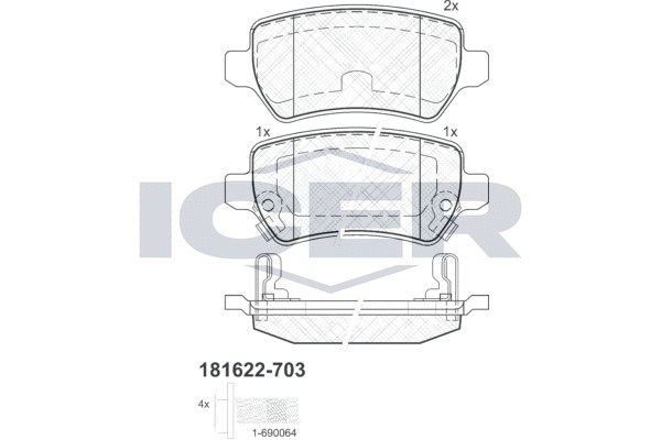 Комплект тормозных колодок, диско 181622703 ICER