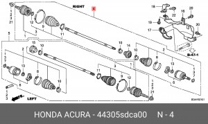 Вал привода колеса в сборе с ШРУСами 44305SDCA00 HONDA