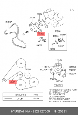 Натяжной ролик, поликлиновой  ремень 25281-27000 HYUNDAI KIA
