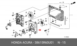 Диффузор радиатора охлаждения под вентилятор 38615R60U01 HONDA