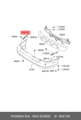 Кронштейн крепления бампера 8661525600 HYUNDAI KIA
