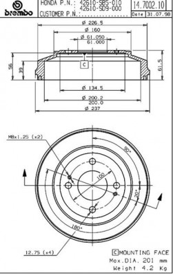 Тормозной барабан 14.7002.10 BREMBO