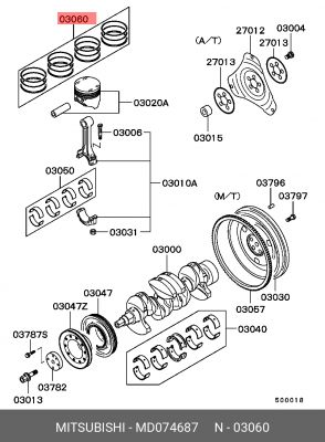 Кольца поршневые (комплект) MD074687 MITSUBISHI
