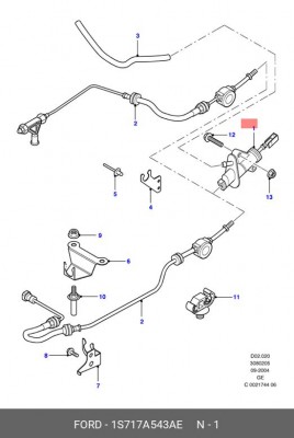 Главный цилиндр, система сцепления 1S71-7A543-AE FORD