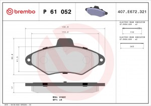 Комплект тормозных колодок, диско P61052 BREMBO