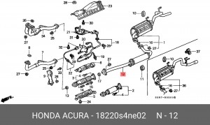 Средний глушитель выхлопных газов 18220S4NE02 HONDA