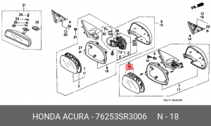 Стекло зеркала заднего вида 76253SR3006 HONDA