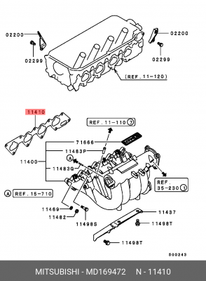Прокладка, впускной коллектор MD169472 MITSUBISHI
