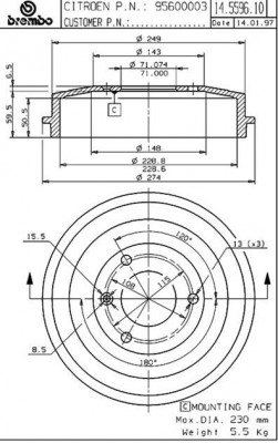 Тормозной барабан 14.5596.10 BREMBO