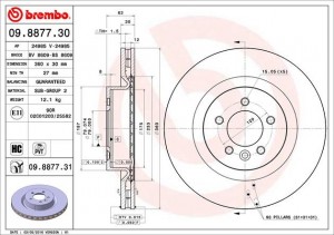 Тормозной диск 09.8877.30 BREMBO