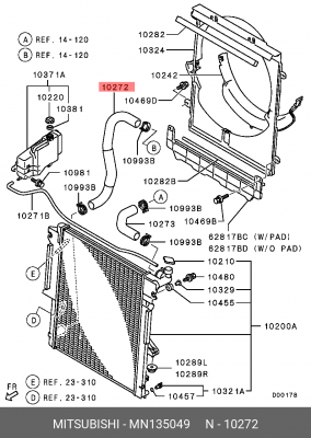 Патрубок системы охлаждения ДВС MN135049 MITSUBISHI