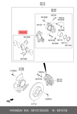 Колодки тормозные дисковые 581013SA20 HYUNDAI KIA