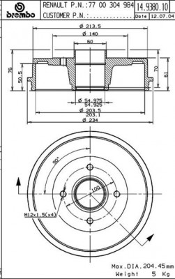 Тормозной барабан 14.9380.10 BREMBO