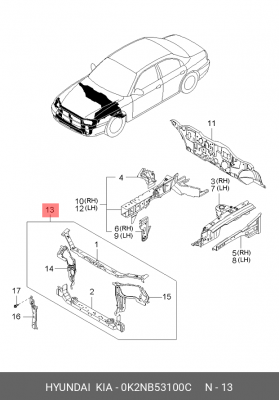 Панель крепления радиатора 0K2NB53100C HYUNDAI KIA