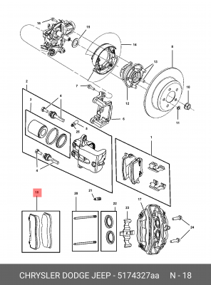 Комплект тормозных колодок, диско 5174327AA CHRYSLER