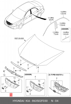 Решетка радиатора 863502F030 HYUNDAI KIA