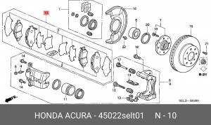 Комплект тормозных колодок, диско 45022SELT01 HONDA