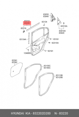 Уплотнитель стекла двери 832202D200 HYUNDAI KIA