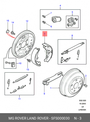 Комплект тормозных колодок SFS000030 MG ROVER LAND ROVER