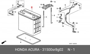 Батарея аккумуляторная 31500SR8G02 HONDA
