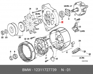 Подшипник со стороны привода, генератор 12 31 1 727 739 BMW