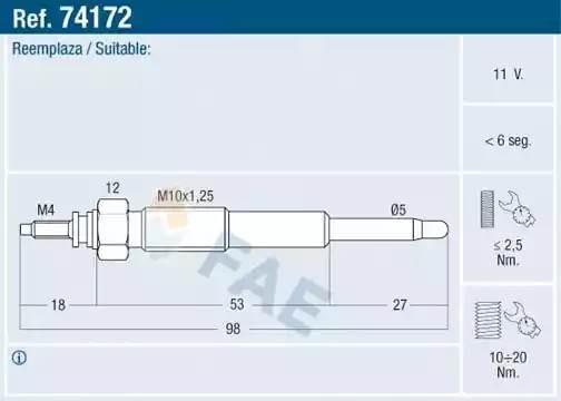 Свеча накаливания 74172 FAE