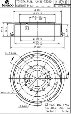 Тормозной барабан 14.4739.10 BREMBO