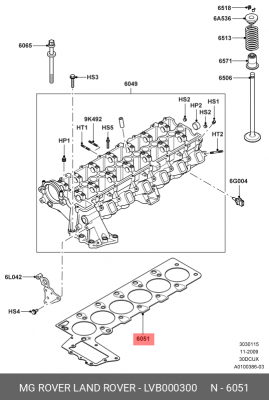 Прокладка, головка цилиндра LVB000300 LAND ROVER