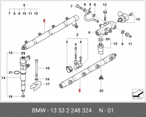Распределительный трубопровод, топливо 13 53 2248324 BMW