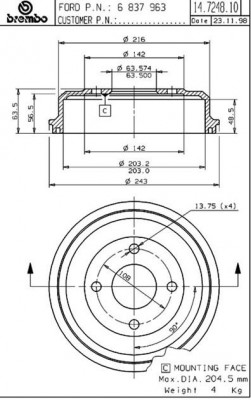 Тормозной барабан 14.7248.10 BREMBO