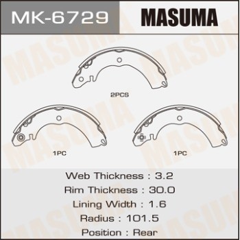 Колодки тормозные барабанные MK6729 MASUMA
