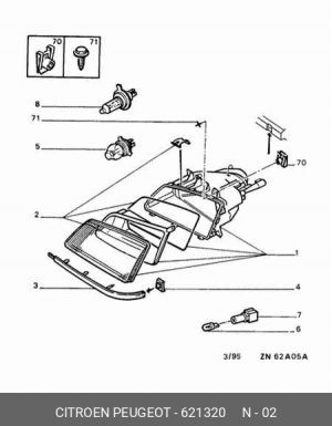 Рассеиватель, основная фара 6213 20 CITROEN PEUGEOT